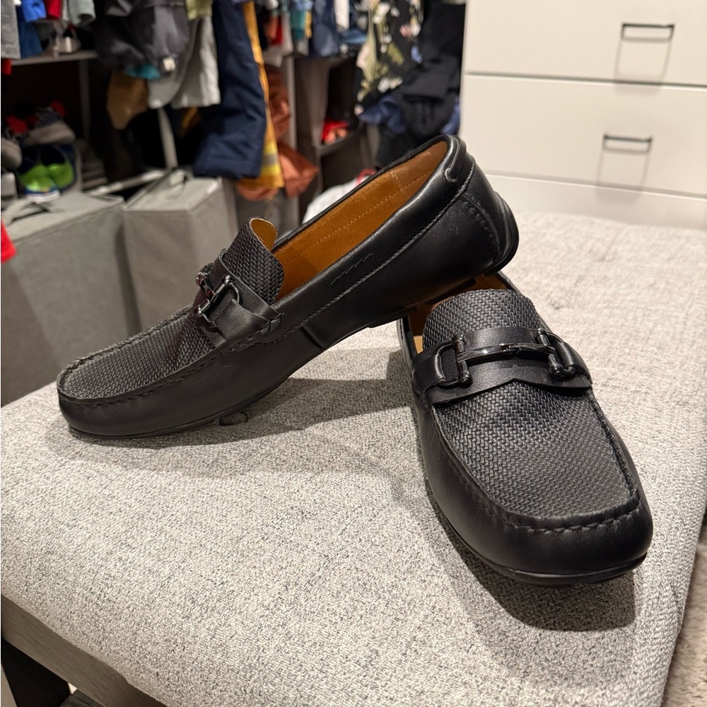 Black Leather Slip-On Loafers with Horsebit Detail